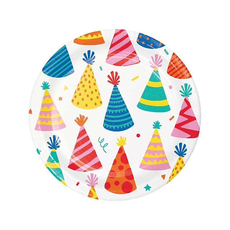 Creative Converting Hats Off Birthday Dessert Plate, Multicolor, 24/Pack (DTC372502PLT) image 1