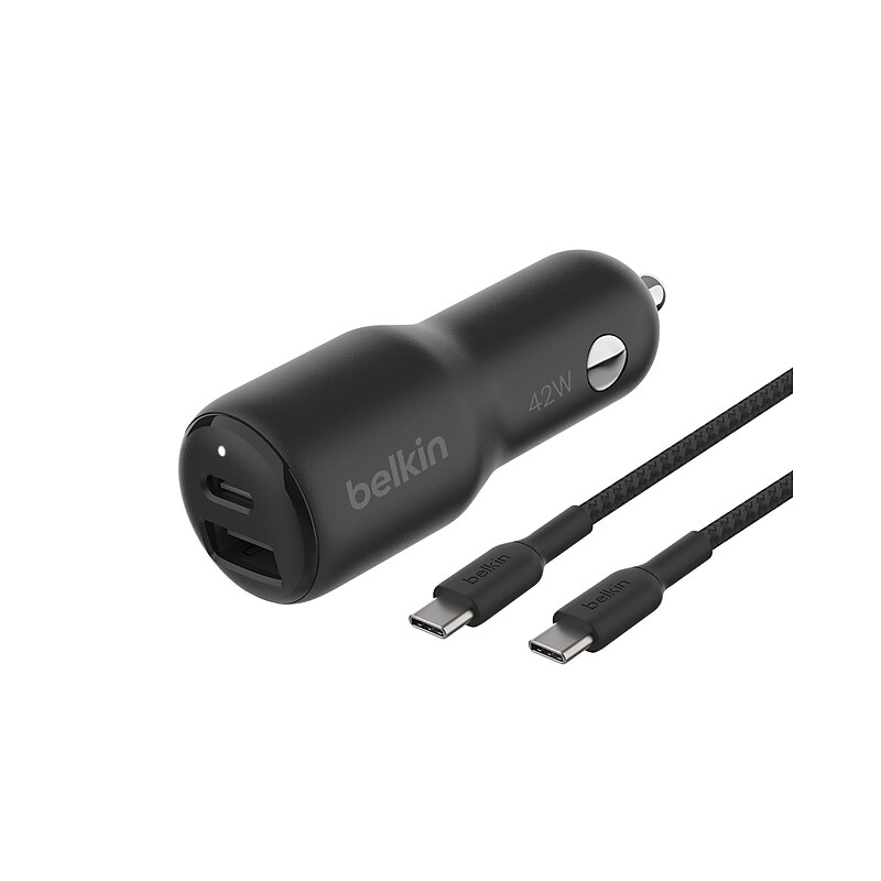 Belkin BoostCharge USB-A/USB-C Car Charger with Cable, 42W, Black (CCB005bt1MBK-B6) image 1