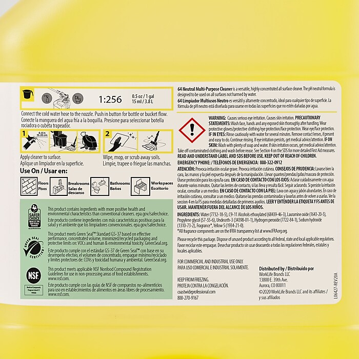 Neutral Multi-Purpose Cleaner 64 Eco-ID Concentrate, Citrus Scent, 1 gal Bottle, 4/Carton