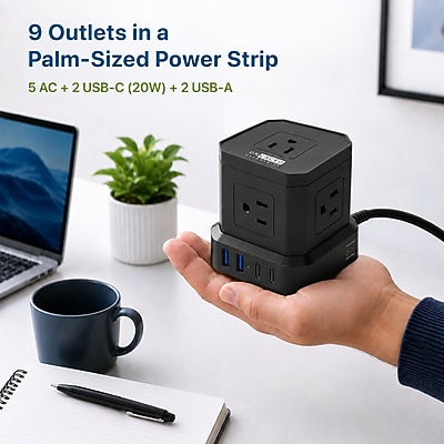 Uncaged Ergonomics Cube 5-Outlet 4-USB Port Surge Protector, 10′, Black (PC-B-C) Sansujyuku sansujyuku.com