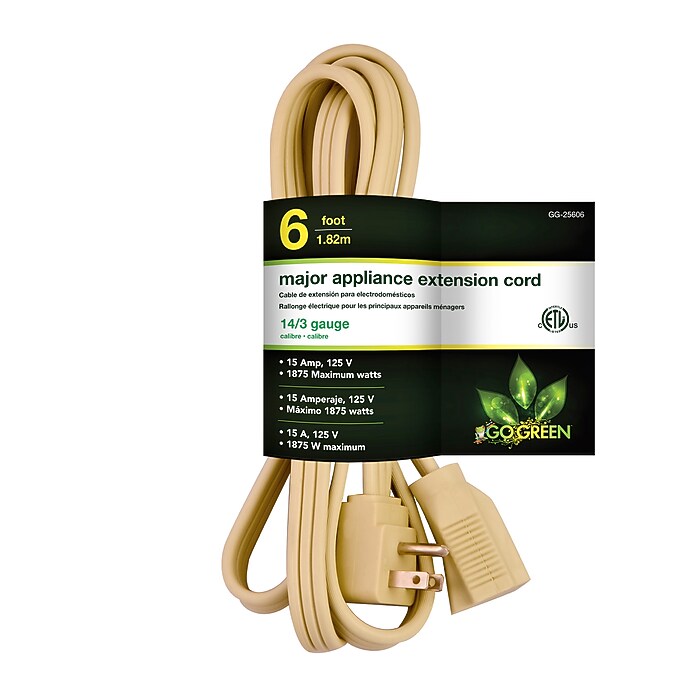 GoGreen Power 14/3 6' Appliance Cord, Beige, 3/Pack (GG-25606