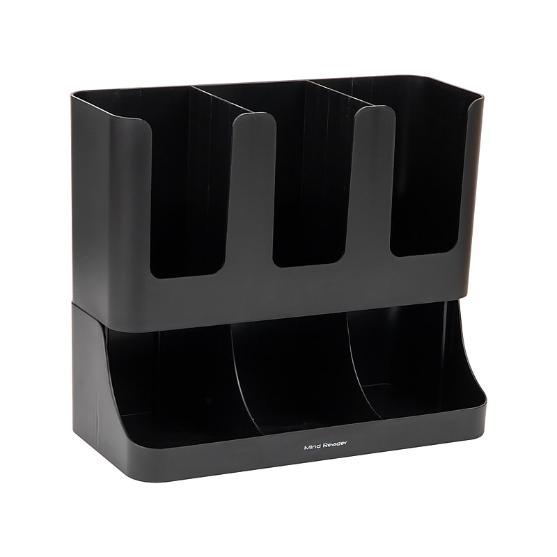 Mind Reader 6 Compartment 2-Tier Cup and Condiment Countertop Organizer, Black (UPRIGHT6-BLK) image 1