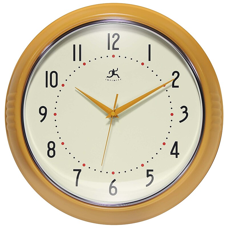 Infinity Instruments Round Retro Saffron Wall Clock, Aluminum, 15" (10940SY-15) image 1