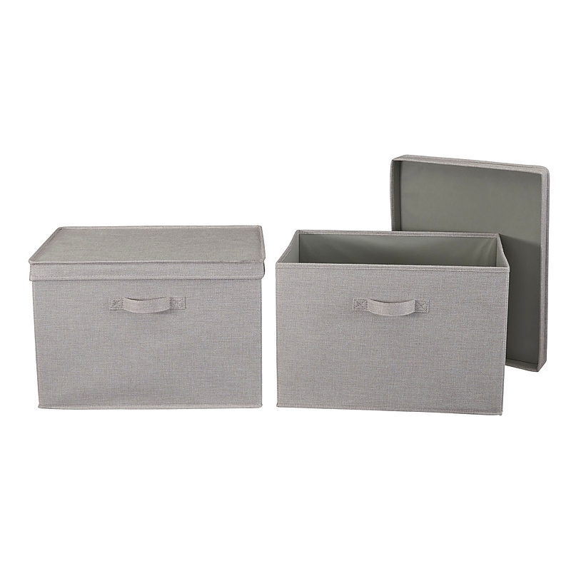 Household Essentials Large Folding Fabric Wide KD Storage Box With Lid, 12" x 18.5"x 15", 58 Qt., Gray, 2/Pack (7419-1) image 1