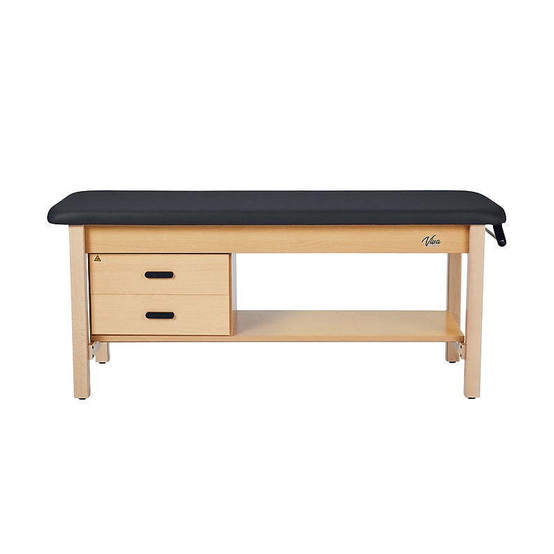 Aristo Wood H-Brace Physician Exam Table with Shelf, 2 Drawer Cabinet, Paper Cutter, Holder, 500lbs. Capacity, Black image 1