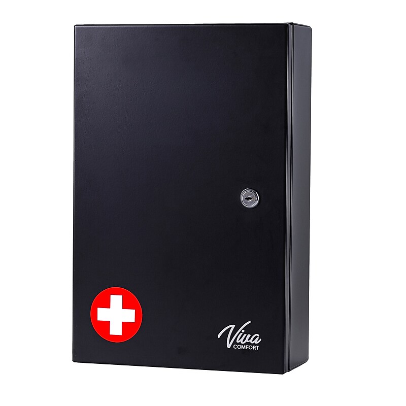 Viva Comfort Medium Double Door Medicine Locking Secure Storage Medical Cabinet, 0.3 cu. ft., Black (ADIME999-02-BLK-MK) image 1