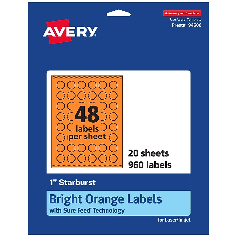 Avery Burst Multipurpose Labels, 1", Bright Orange, 960/Pack (94606) image 1