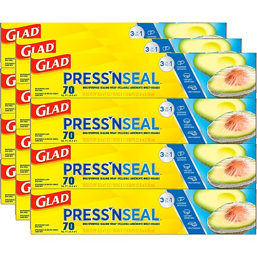 Glad Press'N Seal Plastic Food Wrap, 70 Sq. Ft. Roll, 12/Carton