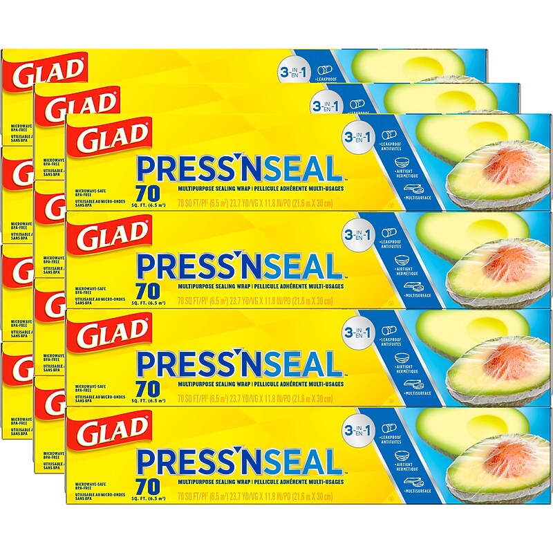 Glad Press'N Seal Plastic Food Wrap, 70 Sq. Ft. Roll, 12/Carton (70441) image 1