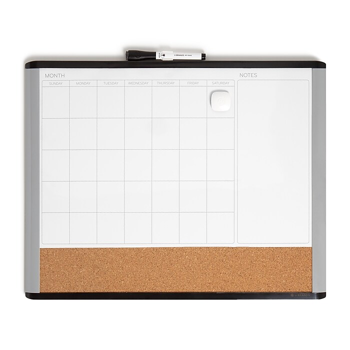 U Brands Mod Magnetic Dry Erase Board, 20" X 16", Black/Grey Frame - Includes Marker & Cork Pin Magnet