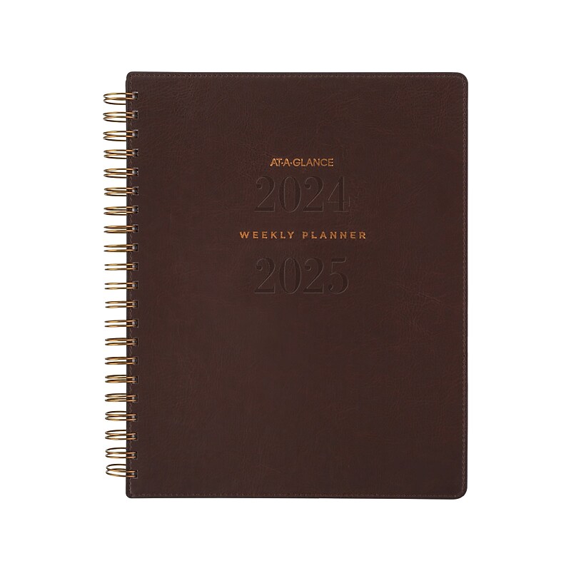 2024-2025 AT-A-GLANCE Signature 8.5" x 11" Academic Weekly & Monthly Planner, Faux Leather Cover, Distressed Brown image 1