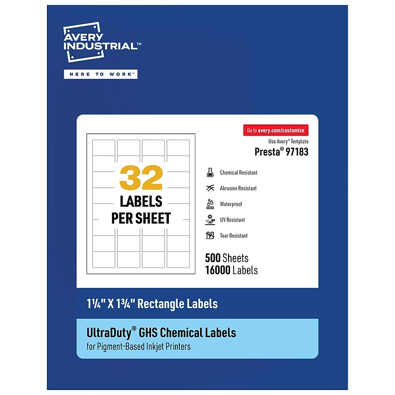 Avery UltraDuty Rectangle Multipurpose Labels, 1-1/4" x 1-3/4", White, 16000/Box (97183) image 1
