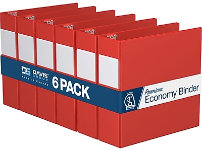 Davis Group Premium Economy 3" 3-Ring Non-View Binder, Red, 6/Pack (2305-03-06)