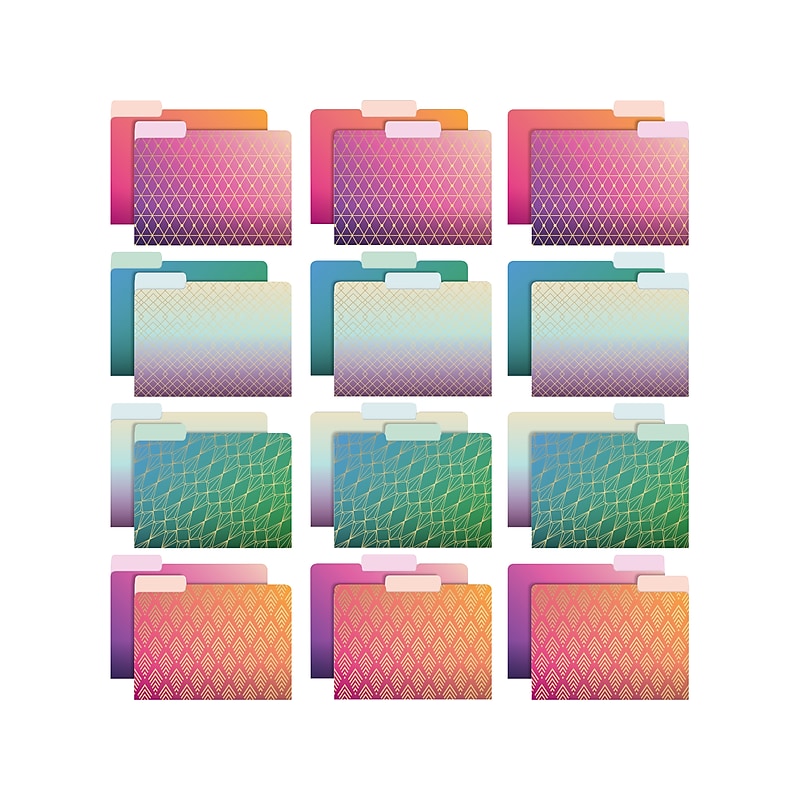 Global Printed Products Deluxe Designer Geometric Foil Heavy Duty File Folders, 1/3-Cut Tab, Assorted Colors, 24/Pack image 1