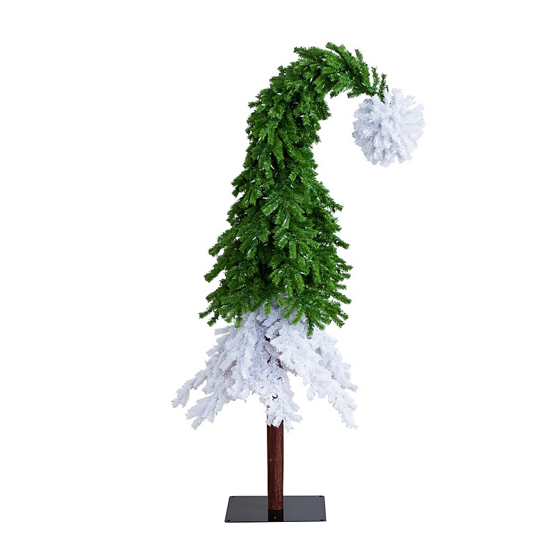 Nearly Natural 7-ft Holiday Green & White Santa’s Hat Christmas Tree with 500 LED lights and 1275 Bendable Branches (T4697) image 1