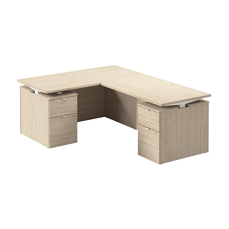 Bush Business Furniture Stratus 60"W Electric L-Shaped Adjustable Standing Desk with Drawers, Natural Elm (SUT017NE) image 1