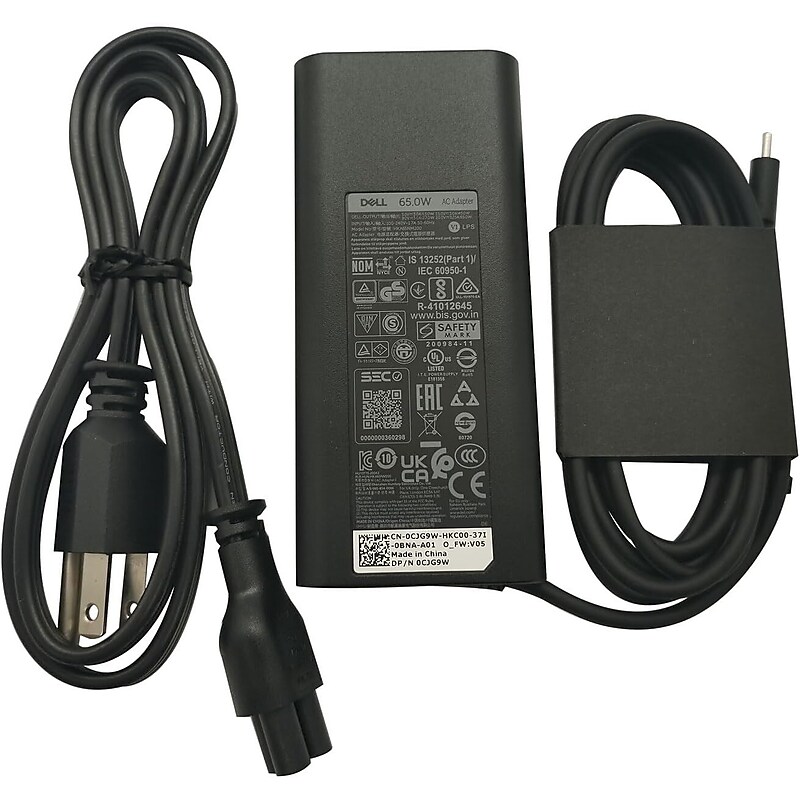 Dell 65W USB-C AC Adapter for Dell Latitude and Inspiron Laptops, Black (DA65NM190) image 1