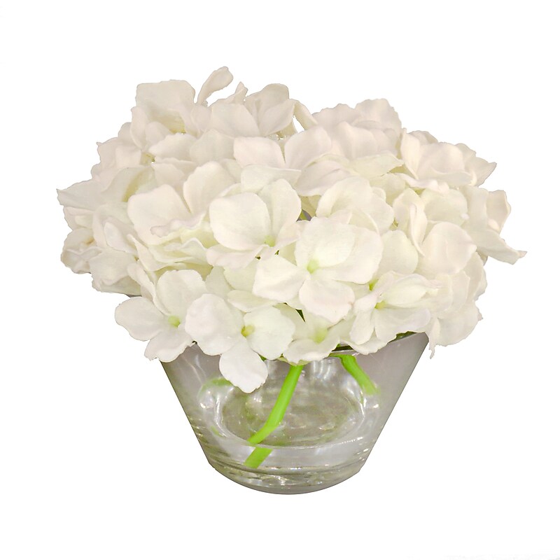 National Tree Company 8" White Hydrangea Bouquet in Glass Vase (MT81-7HYD20GWH) image 1