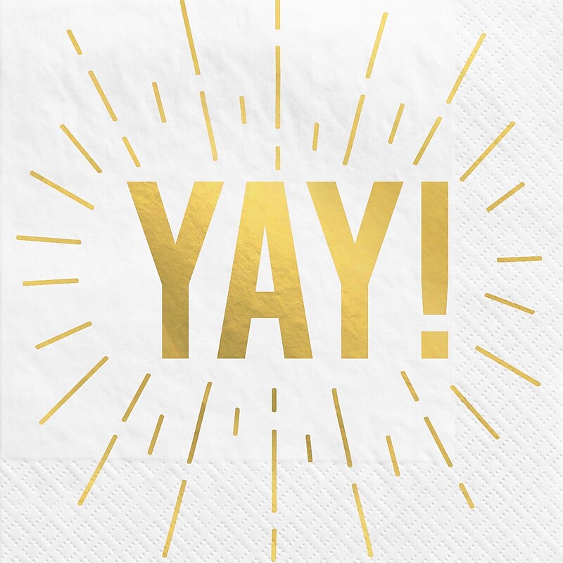 Party City "YAY!" Lunch Napkin, 2-Ply, White & Gold, 16 Napkins/Pack (AM500139) image 1
