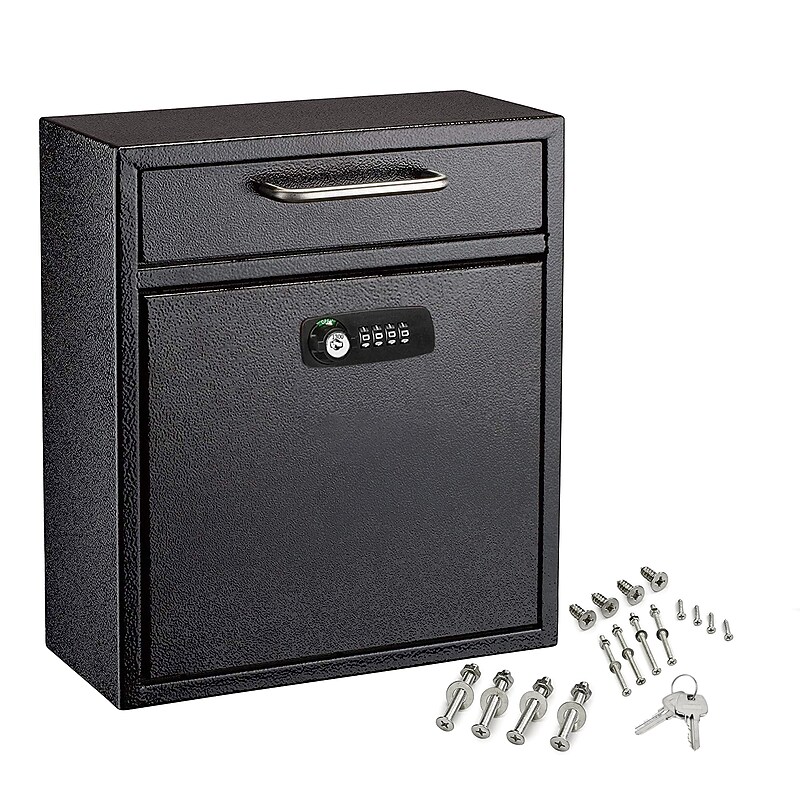 AdirOffice Medium Wall Mounted Drop Box Mailbox, Black (631-05-BLK-KC) image 1