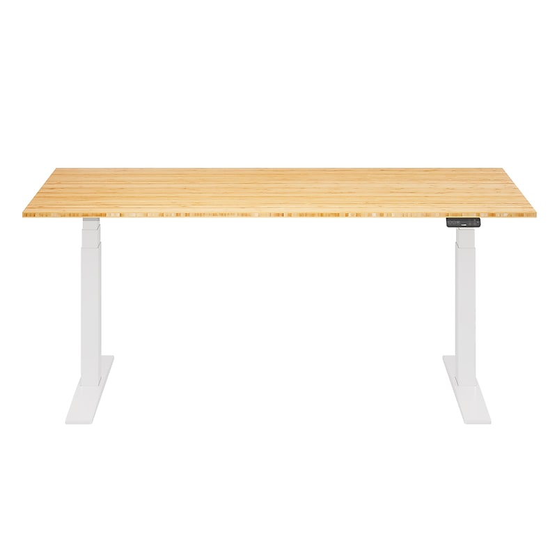 FlexiSpot E7 Commercial 72''W Electric Adjustable Standing Desk, Bamboo/White (E7WCOM7230-LBZB) image 1