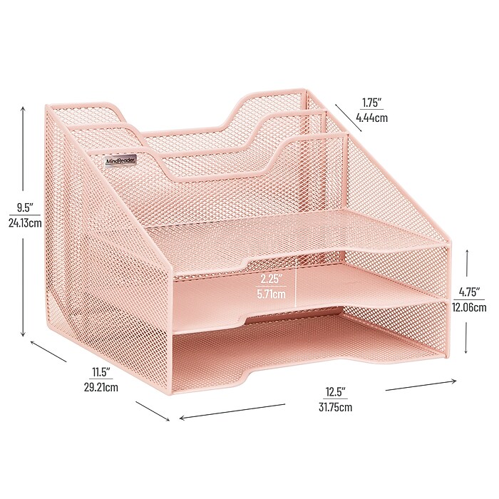 Mind Reader 5-Compartment Metal Mesh Desk Organizer, Pink