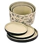 Household Essentials 3-Piece Round Hat Boxes with Lids with Floral Print with Faux Leather Lids, Black/Tan (HH619-1)~#|#~56F29BB5-00A4-4260-99D521B9618C5A18_sc7