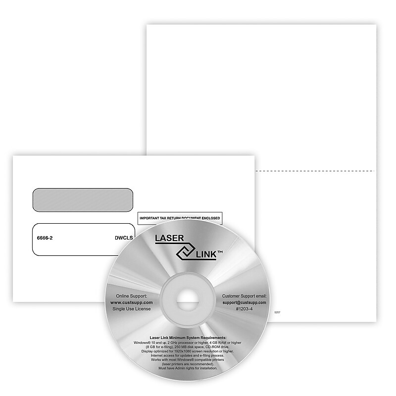 ComplyRight W-2 Recipient Copy Only Tax Form, Envelopes & LaserLink Software, Blank, 2-Up, 50/Pack (5207ES) image 1