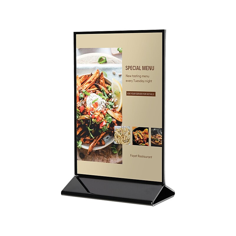 Deflect-O Sign Holder, 8.75" x 12.5", Vertical, Table Top, Black/Clear Plastic (4430) image 1