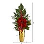 Nearly Natural Poinsettia, Berries, Pine and Pinecone Artificial Arrangement in Gold Vase, 32" (A1618)~#|#~57031B9F-B6AF-4711-B5AD59CE2B1088A9_sc7