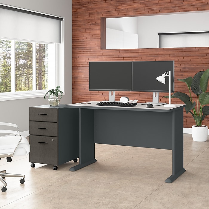 オフィス家具 Shab Bush Business Furniture Cubix 48W Desk with Mobile File Cabinet