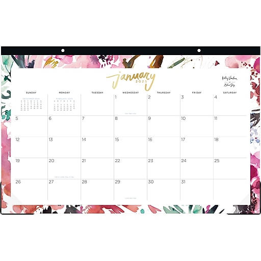 2025 Blue Sky Kelly Ventura Magenta Blooms 17" x 11" Monthly Desk Pad