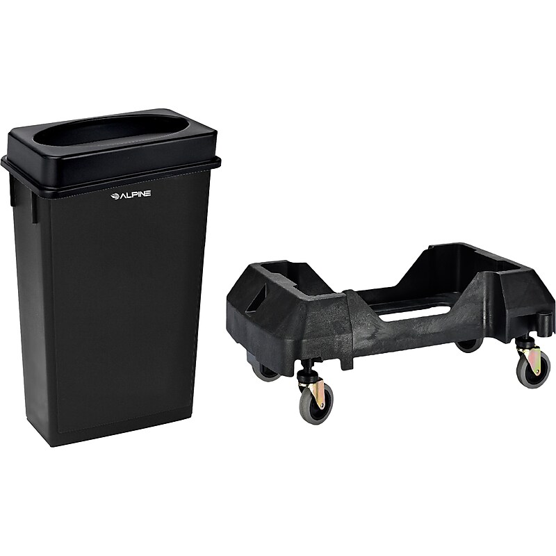 Alpine Polypropylene Trash Can with Dolly, 23-Gallon, Black (ALP477-BLK2-PKD) image 1