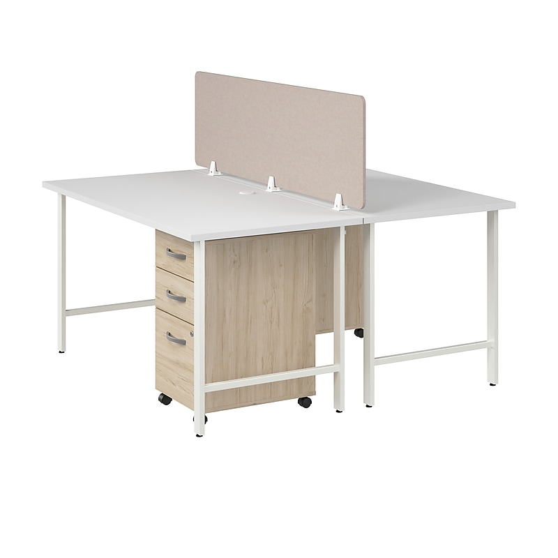 Bush Business Furniture Hustle 30"H x 60"W 2 Person Back to Back Cubicle Workstation, White/Natural Elm (HUS014WHNESU) image 1