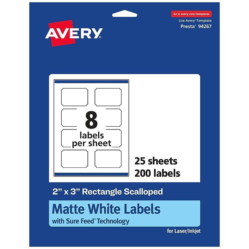 Avery Laser/Inkjet Decorative Edge Multipurpose Labels, 2" x 3", White, 200 Labels/Pack (94267) image 1