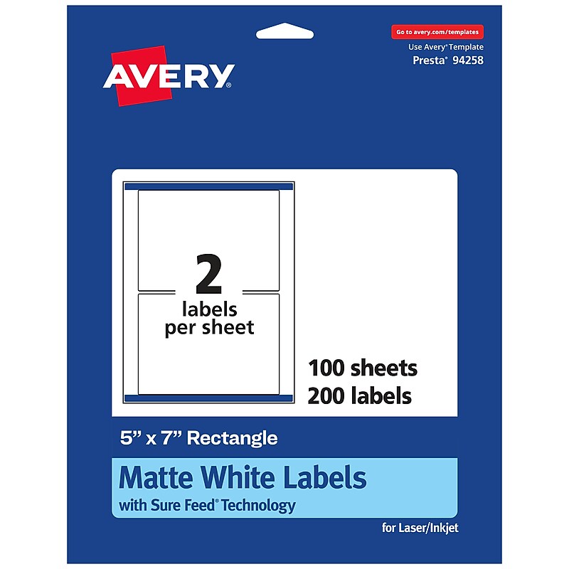 Avery Laser/Inkjet Rectangle Multipurpose Labels, 5" x 7", White, 200 Labels/Box (94258) image 1
