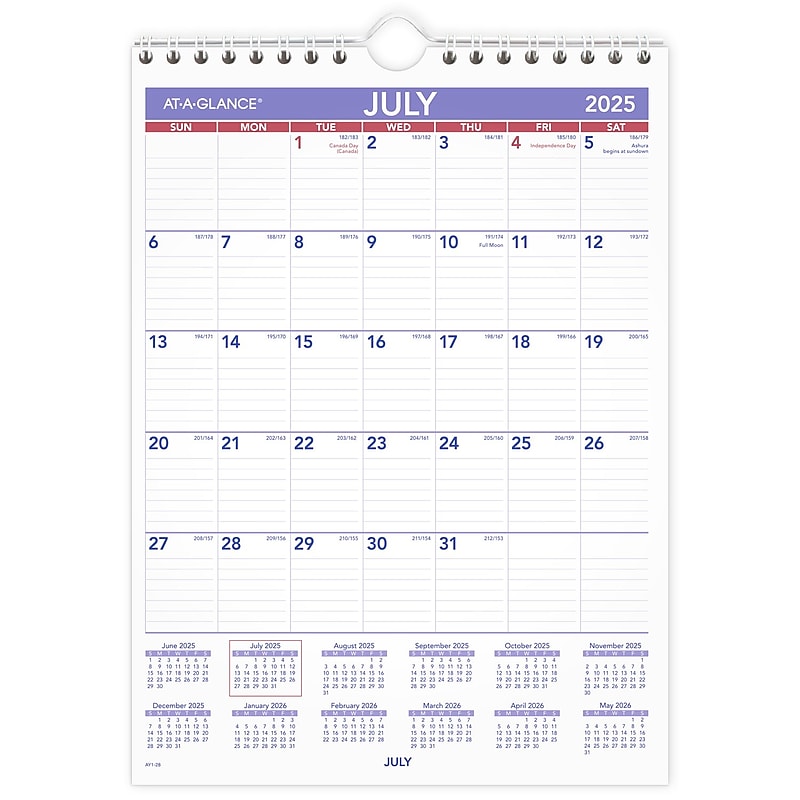2025-2026 AT-A-GLANCE 8" x 11" Academic Monthly Wall Calendar, Purple/Red (AY1-28-26) image 1