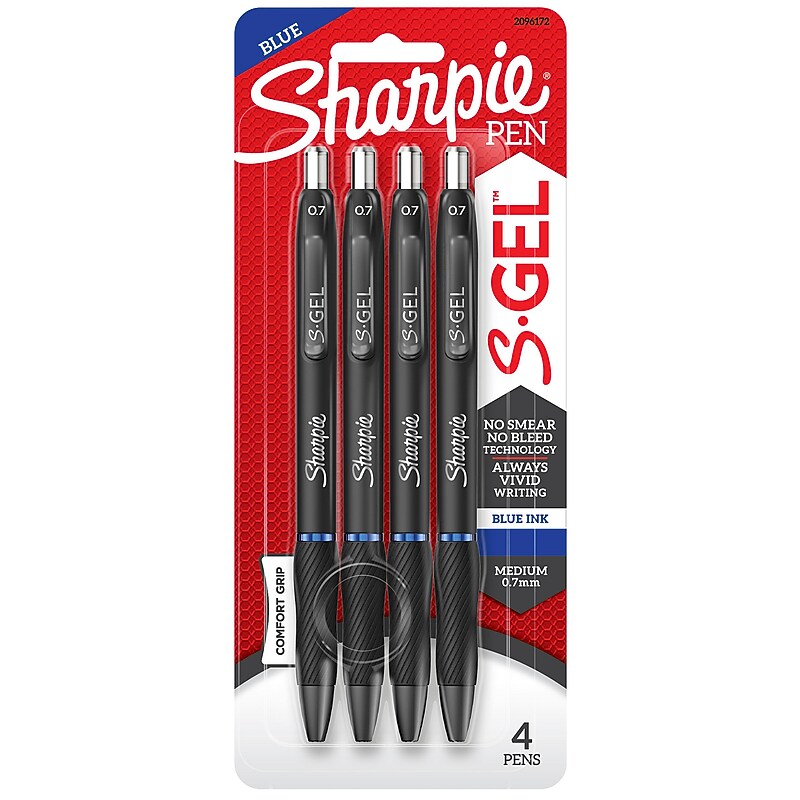 Sharpie S-Gel Retractable Gel Pen, Fine Point, 0.5mm, Blue Ink, 4/Pack (2116200) image 1