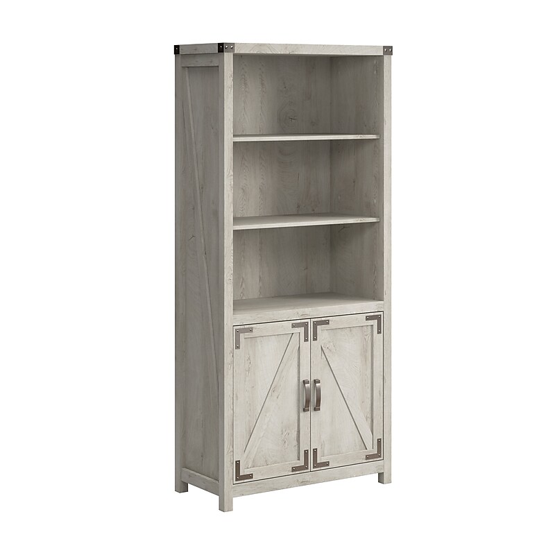 Bush Furniture Knoxville 72"H 5-Shelf Bookcase with Doors, Cottage White (CGB132CWH-03) image 1