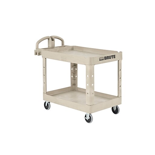 Rubbermaid 2-Shelf Plastic/Poly Mobile Utility Cart with Swivel Wheels,  Beige (FG450088BEIG)