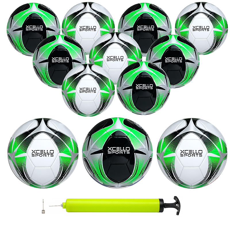Xcello Sports Size 3 Soccer Balls with Pump, Black/Green/Silver and White/Green/Silver, 12/Pack (SB-S3-12-ASST-7) image 1