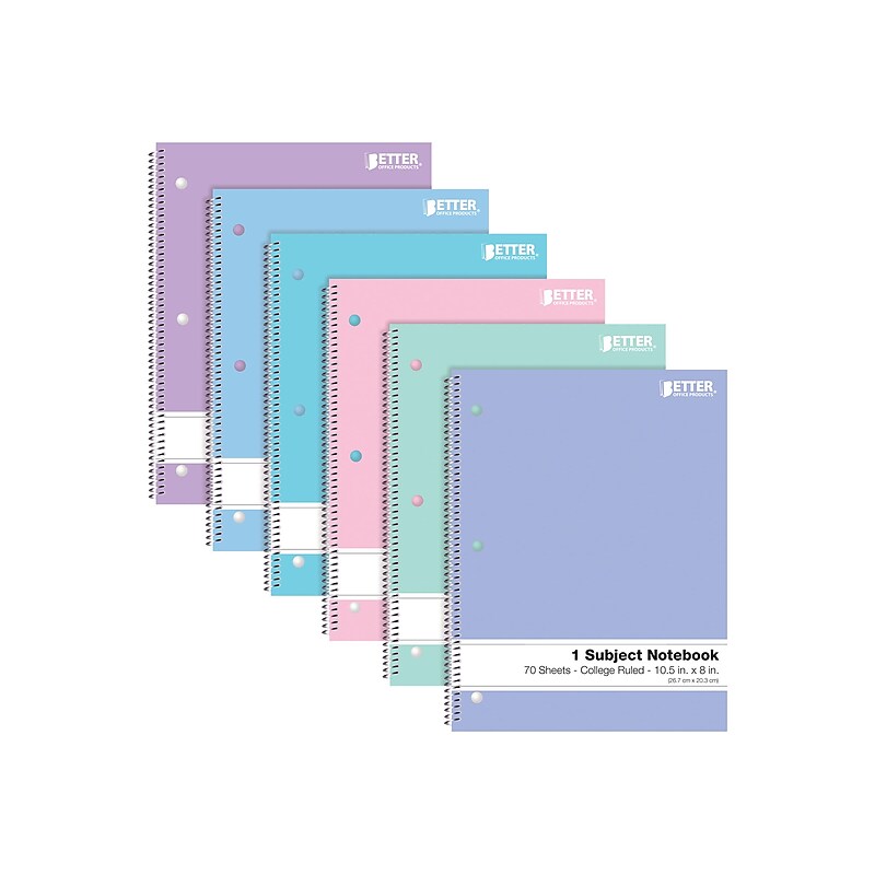 Better Office 1-Subject Notebooks, 8" x 10.5", College Ruled, 70 Sheets, 6/Pack (25726-6PK) image 1