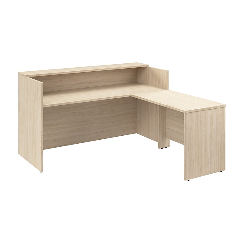Bush Business Furniture Arrive 72"W L Shaped Reception Desk with Shelf, Natural Elm (ARV006NE) image 1