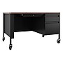 Hirsh 48"W Single-Pedestal Mobile Teacher's Desk, Black/Walnut (22646)~#|#~57591C60-E98E-4BAA-9F489B6B0C42B921_sc7