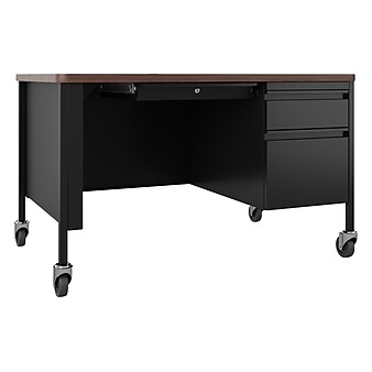 Hirsh 48"W Single-Pedestal Mobile Teacher's Desk, Black/Walnut (22646)