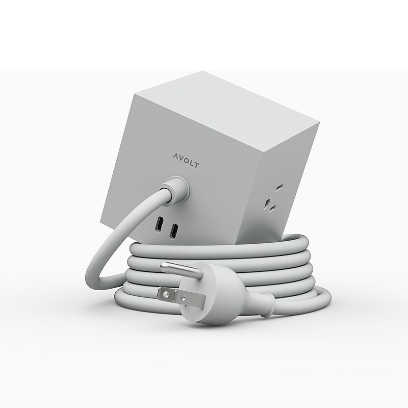 AVOLT Square 1 5.9' 3-Outlet Power Extender with USB-C, Gotland Gray (SQ1-NABC30-18GG) image 1