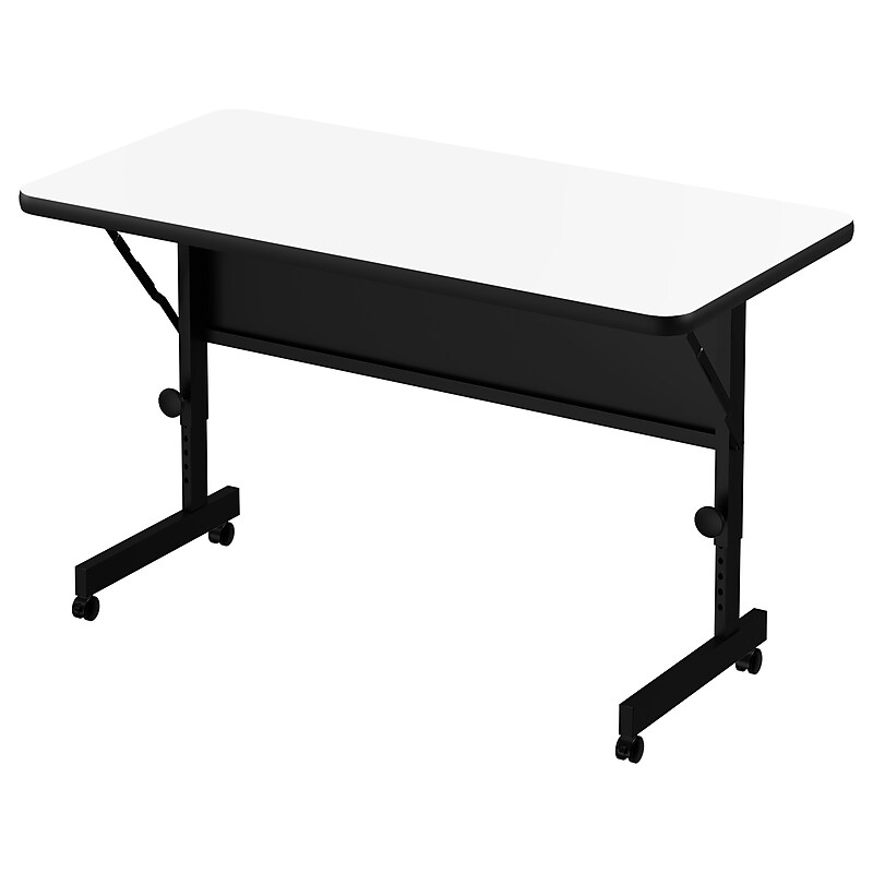 Correll Deluxe 48"W x 24"D Adjustable Foldable Training Room Table, Dry-Erase Markerboard, With Wheels, Frosty White/Black image 1