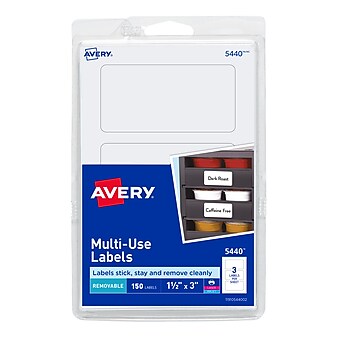 Avery Laser/Inkjet Multipurpose Labels, 1 1/2" x 3", White, 3 Labels/Sheet, 50 Sheets/Pack, 150 Labels/Pack (5440)