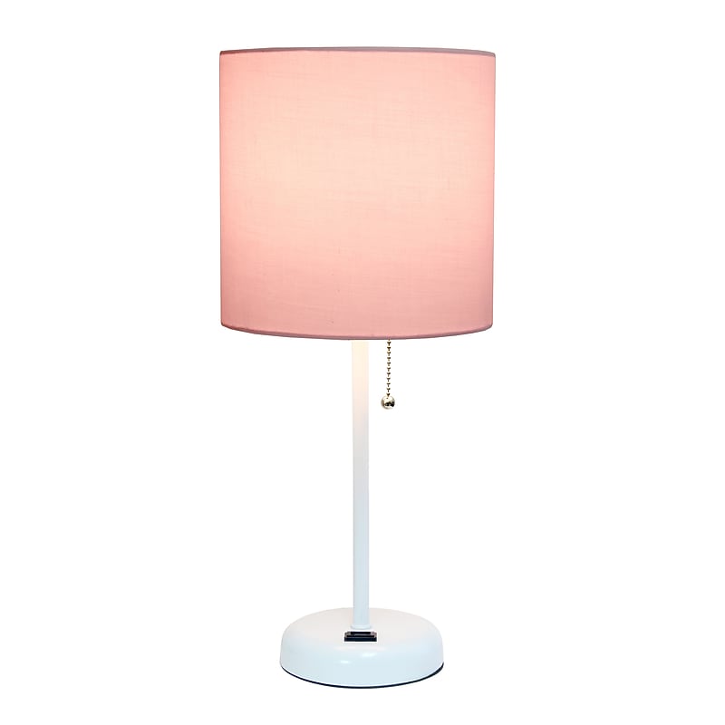 Simple Designs 19.5" LED Table Lamp, White/Light Pink Shade (LT2024-POW-CCLB) image 1