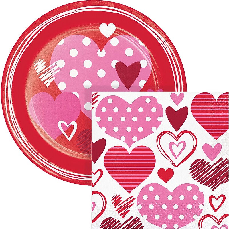 Say Hooray! Joyful Hearts Valentine’s Day Disposable Paper Plates and Napkins Set, 48/Pack (DTC9624E2G) image 1